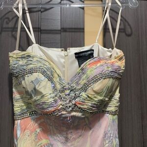 Terani Couture silver/pastel color crystal gown